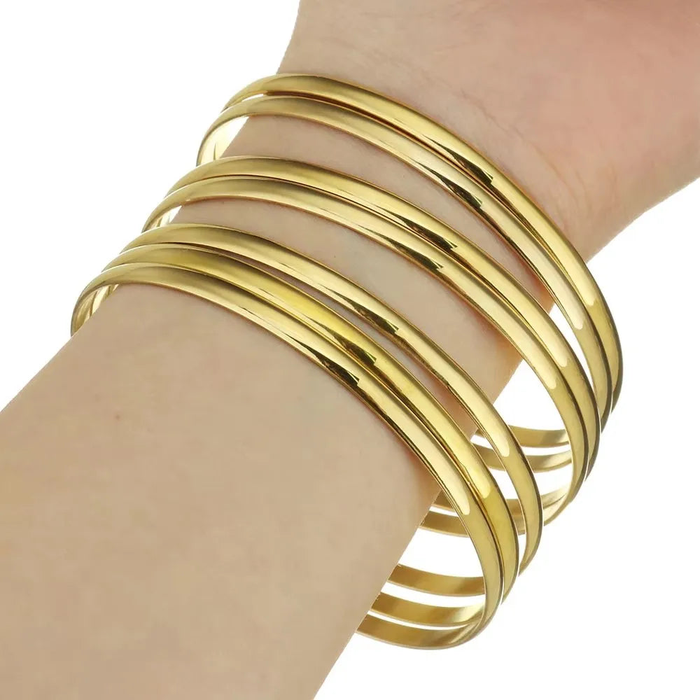 7PCs/Set New Fashion Roman style Stainless Steel Bangle gold color Lover Charm Bracelet for Women Brand Gold Wide Cuff Bangle