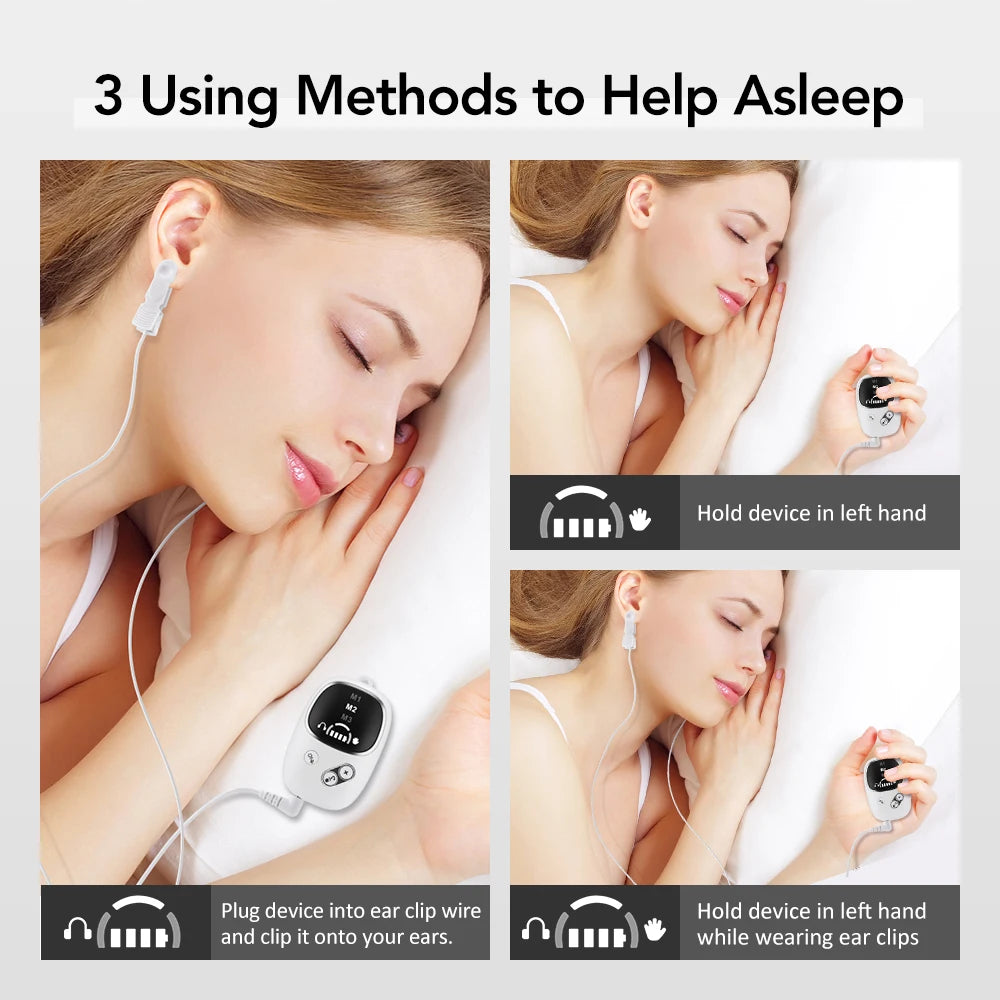 Handheld Ces Sleep Aid Device Two-In-One Ear Clips + Hand-Held Brainwave Sleep Instrument Stress Anxiety Relief Device Helpsleep