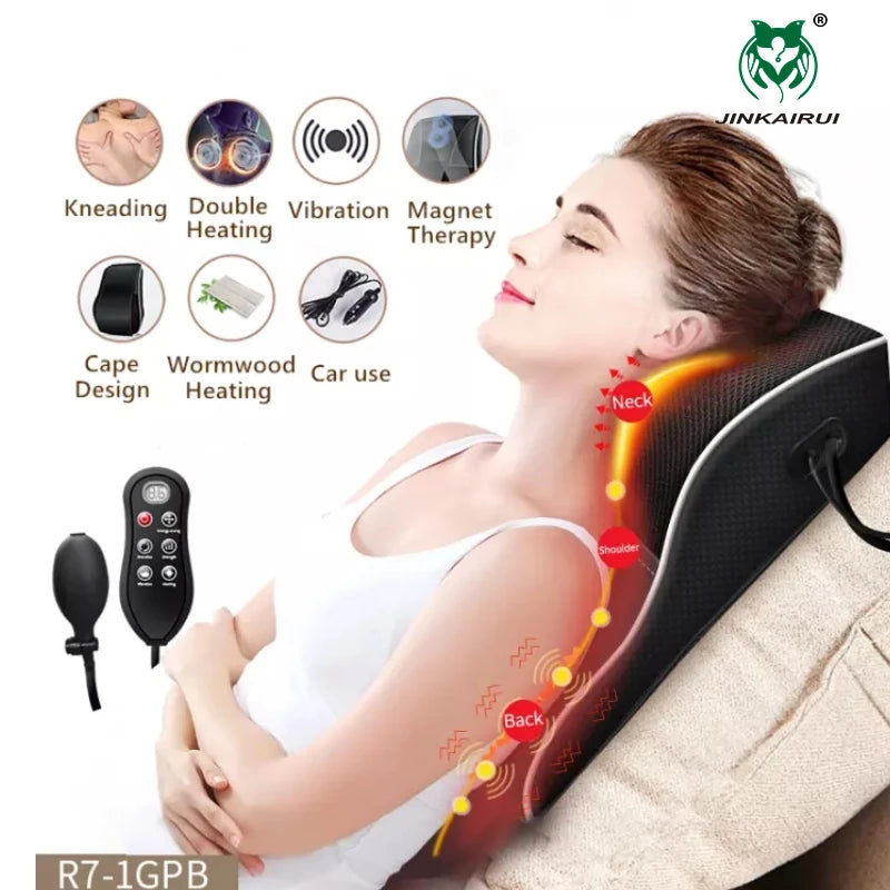 3 in 1 Newest Massage Pillow with Car Home Duel Use Easy Carry Neck Back Shoulder Waist Body Massager Gift Relief Pain EU Plugs