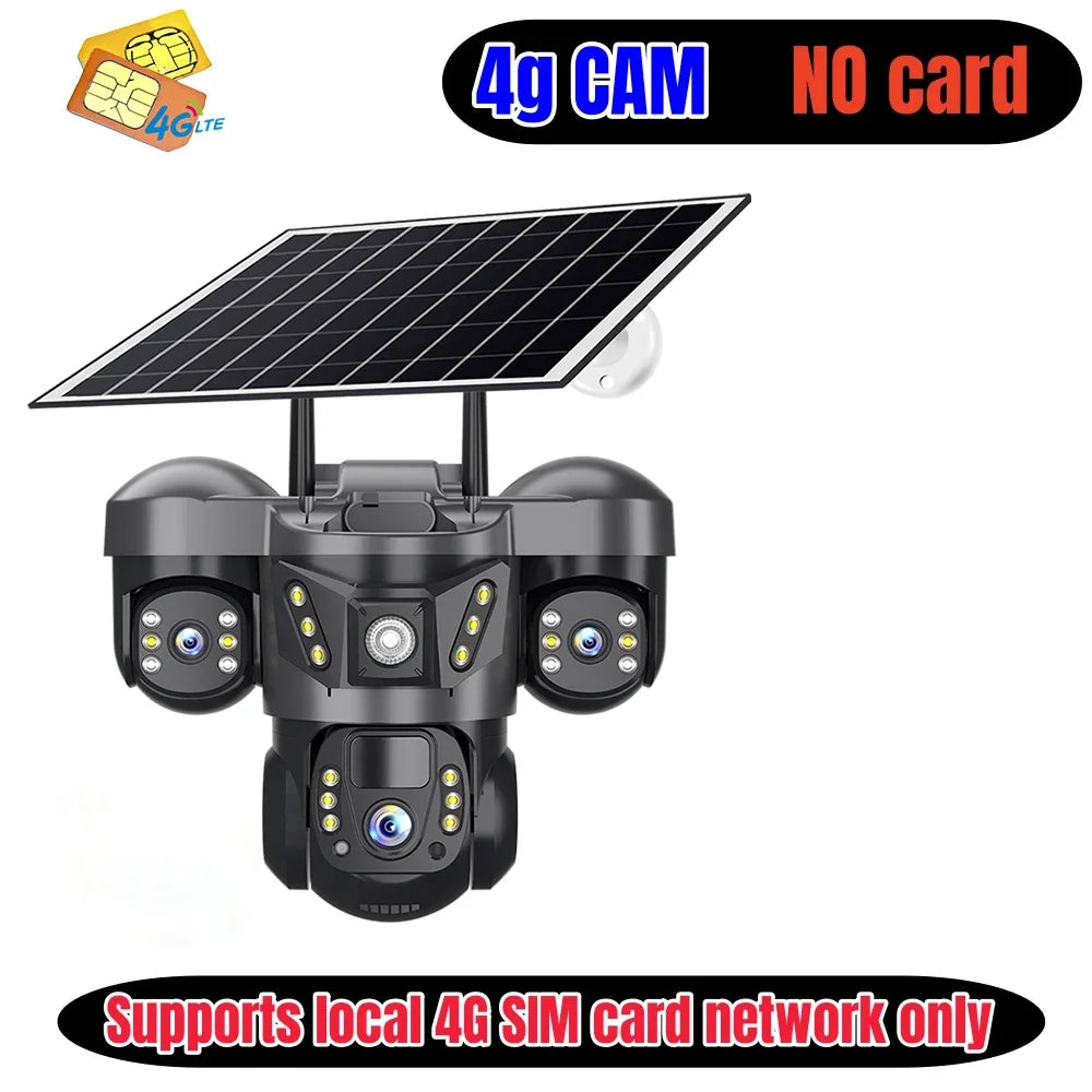 15MP Triple Lens PTZ 10X Zoom Solar Camera Outdoor Triple Screen 4G SIM Secure 360° Auto Tracking Smart Home Wireless CCTV Cam