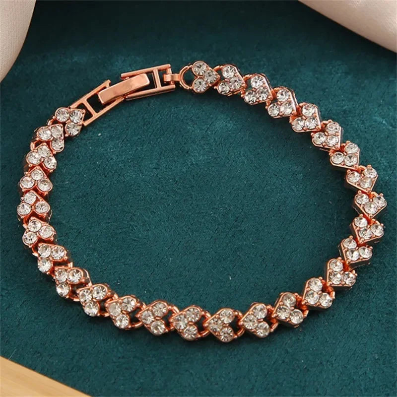 Fashionable Exquisite Delicated Crystal Heart Tennis Bracelet for Women Girls Charm Rhinestone Paved Handmade Bracelet Jewelry