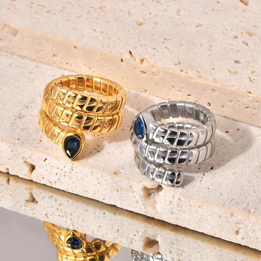 Tubogas Blue Stone Ring for Women Gold Plated Stainless Steel Wrap Cuff Ring
