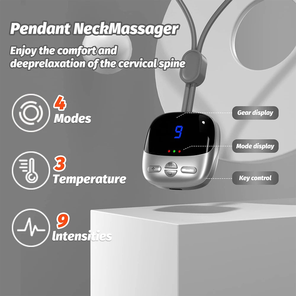 Mini Hanging Neck Massager Portable Muscle Stimulator Hot Compress Pulse Neck Massager Rechargeable Cervical Spine Massager