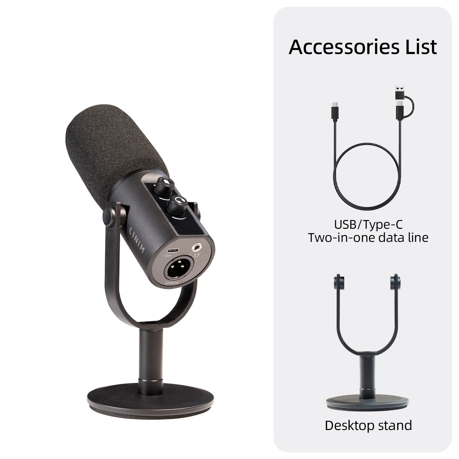 LINIM PD11 Dynamic USB/XLR Microphone with Gain Knob/Touch-mute/Headphone Jack,Recording Mic for PC Sound Card Streaming