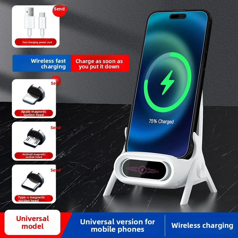 Universal Wireless Charger - Auto-Sensing Phone Stand with Speaker, Desktop/Holder for All Brands