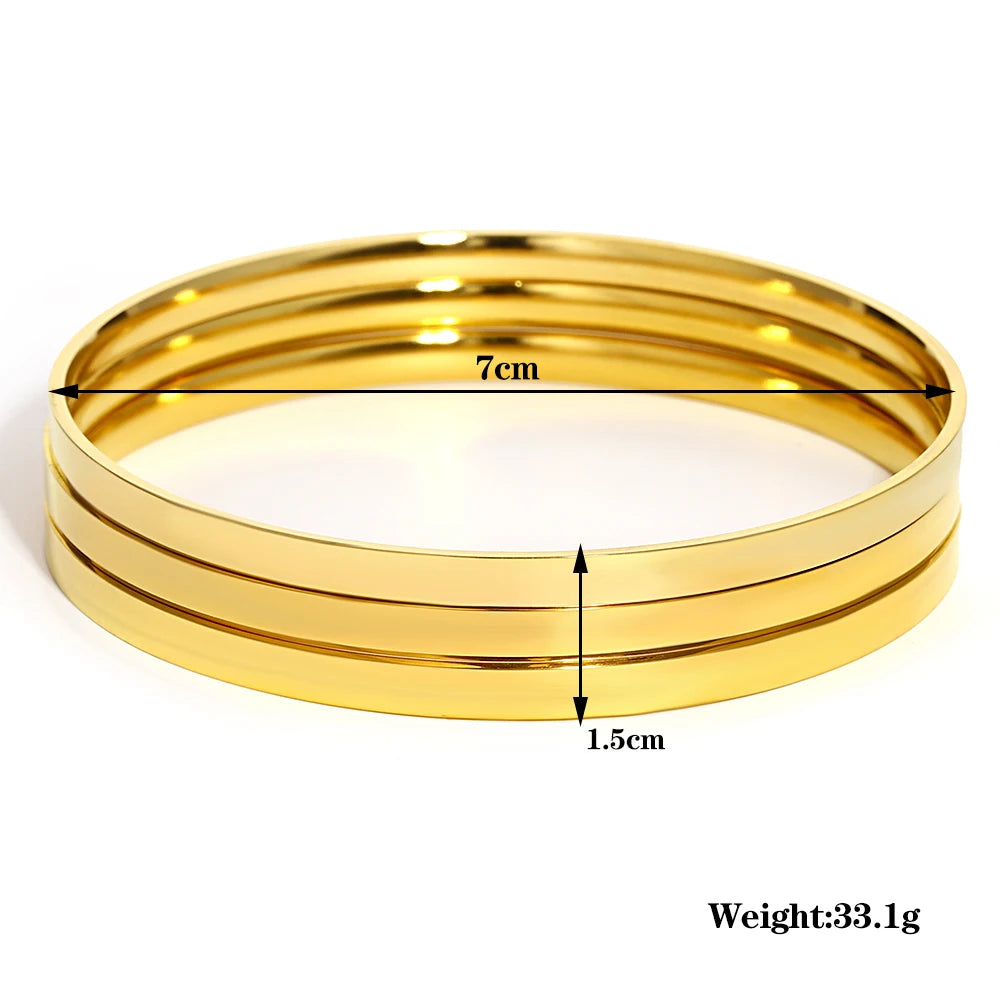 3Pcs/set Glossy Bangle Bracelet Stainless Steel Plain Hoop Bracelet for Women Jewelry Minimalist Style Cuff Waterproof Jewelry