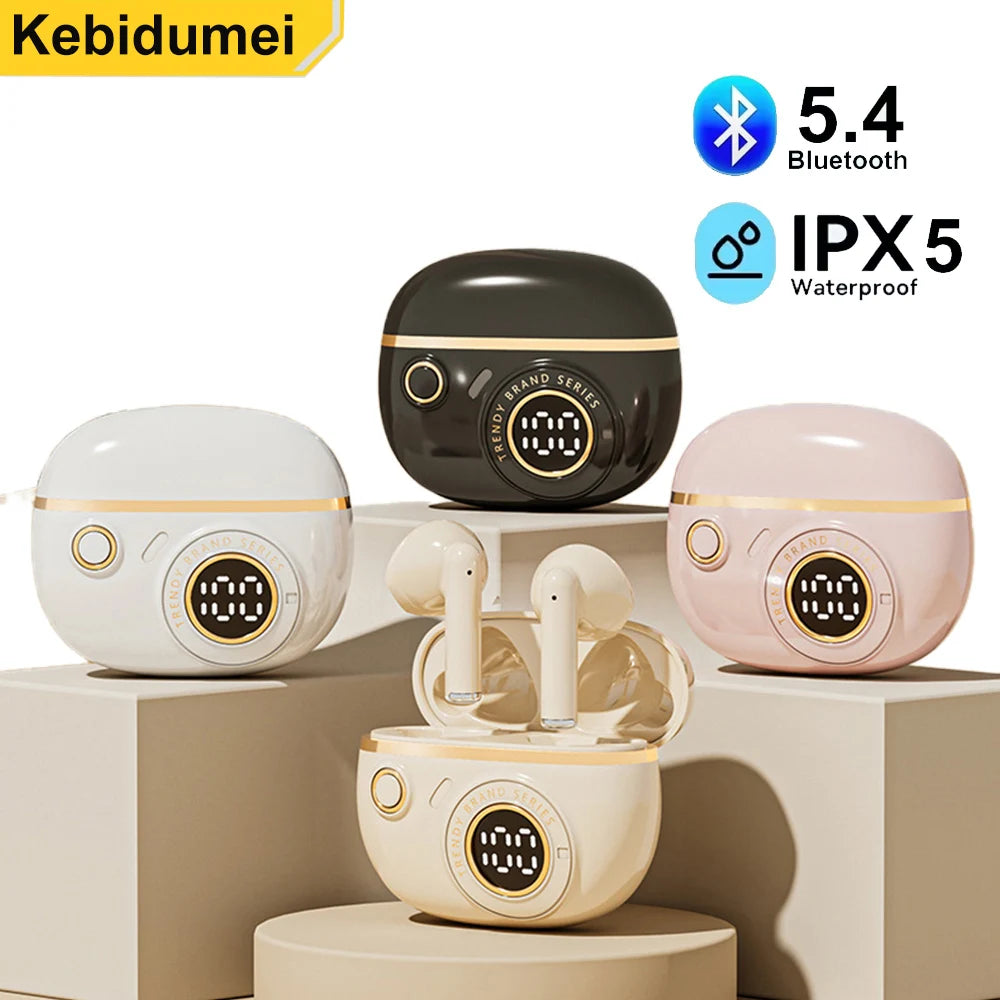 Bluetooth 5.4 Earphones TWS Wireless Headphones Mini Earbuds LED Display Gaming Headsets HiFi Stereo Noise Reduction Earphone