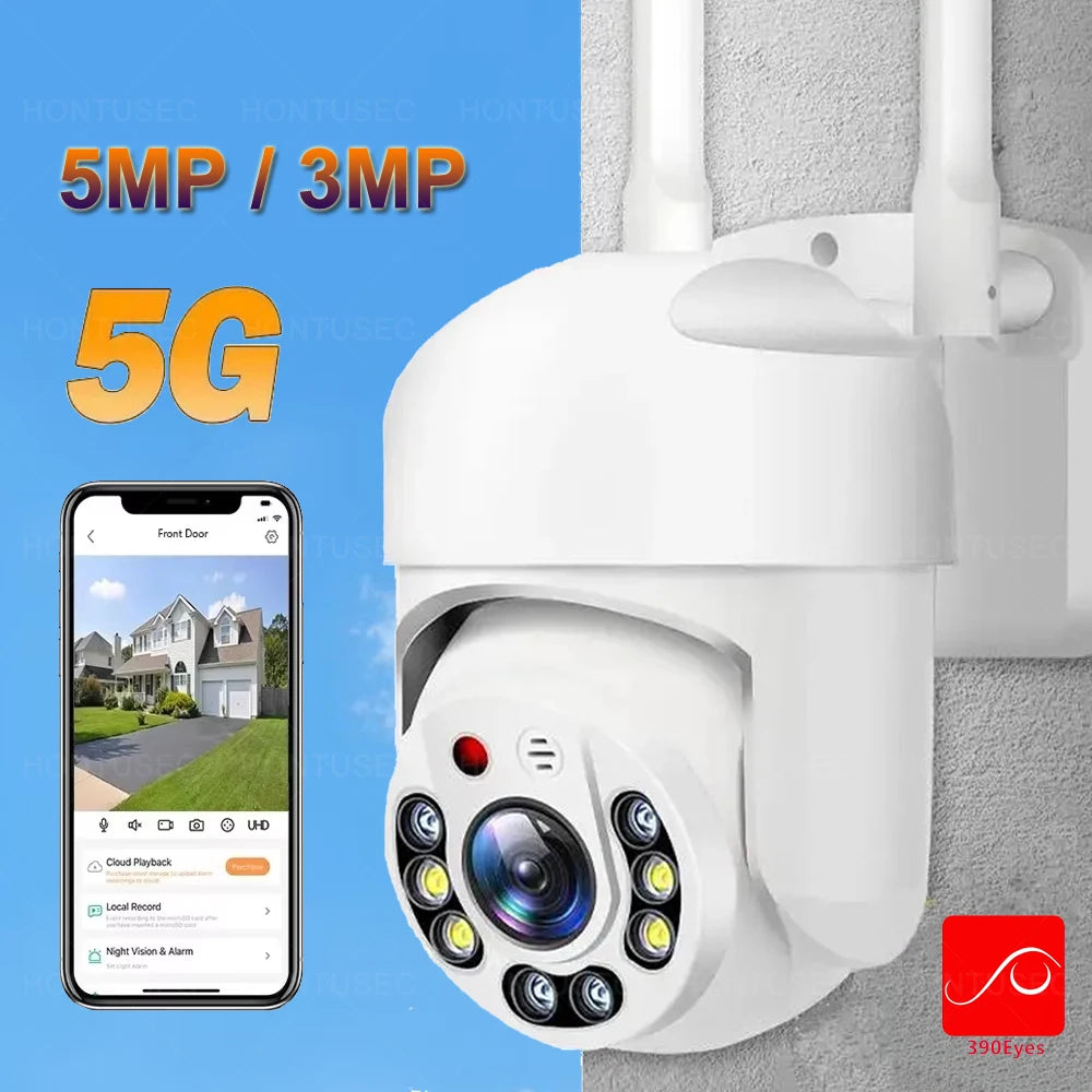 390Eyes 5Ghz Dual Band Wifi PTZ Camera 5MP 3MP Auto Tracking Two Way Audio Color Night Vision Outdoor Waterproof CCTV Camera