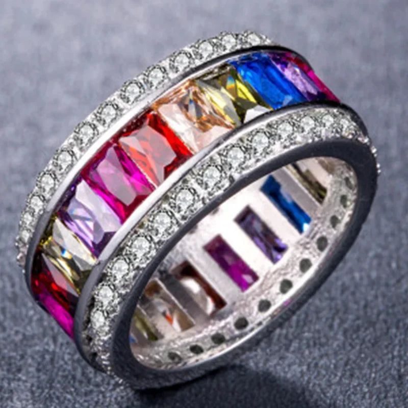 Color Zircon Ring Top Quality Jewelry Natural Moissanite Gemstones Zirconia Rings Wedding Party Present Color Multi Jewelry