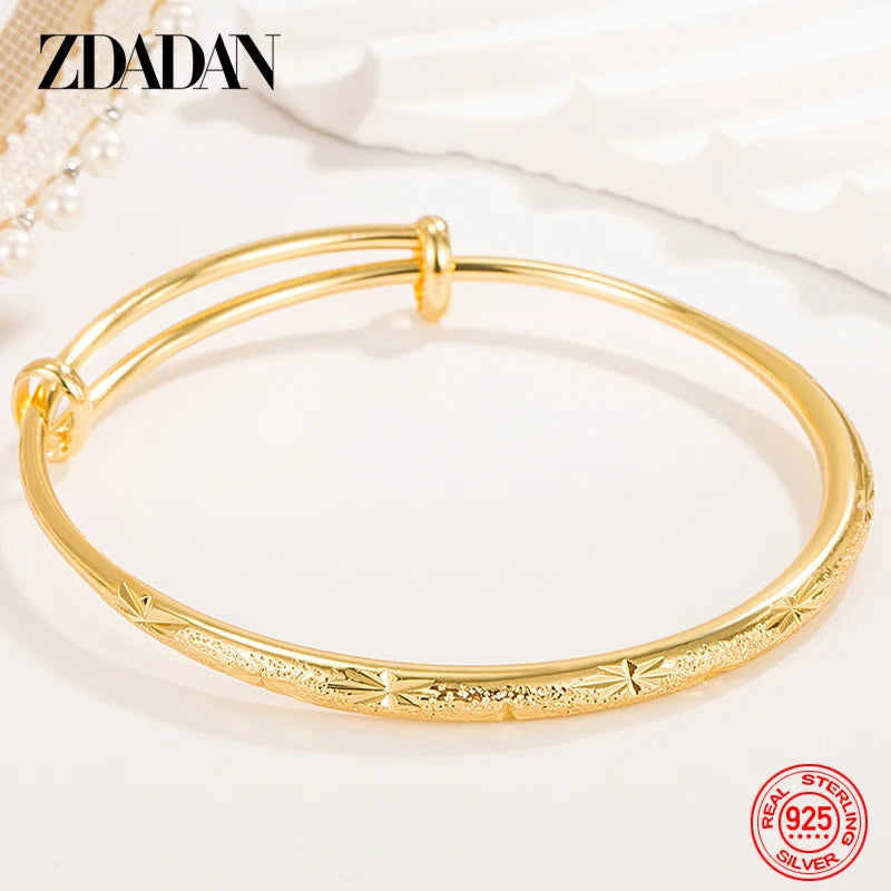ZDADAN 925 Silver 18K Gold Simple Adjustable Bracelet Bangle For Women Wedding Fashion Jewelry