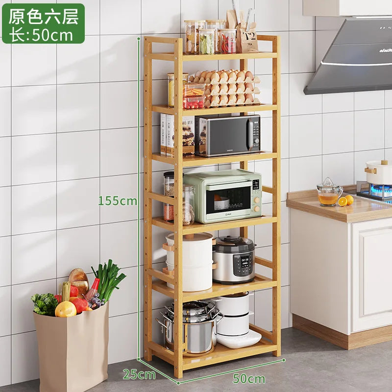 Kitchen Storage Ra Countertop Cabinet Multi-layer Partition elf Spice Microwave Pot Storage Organizer Bamboo Material