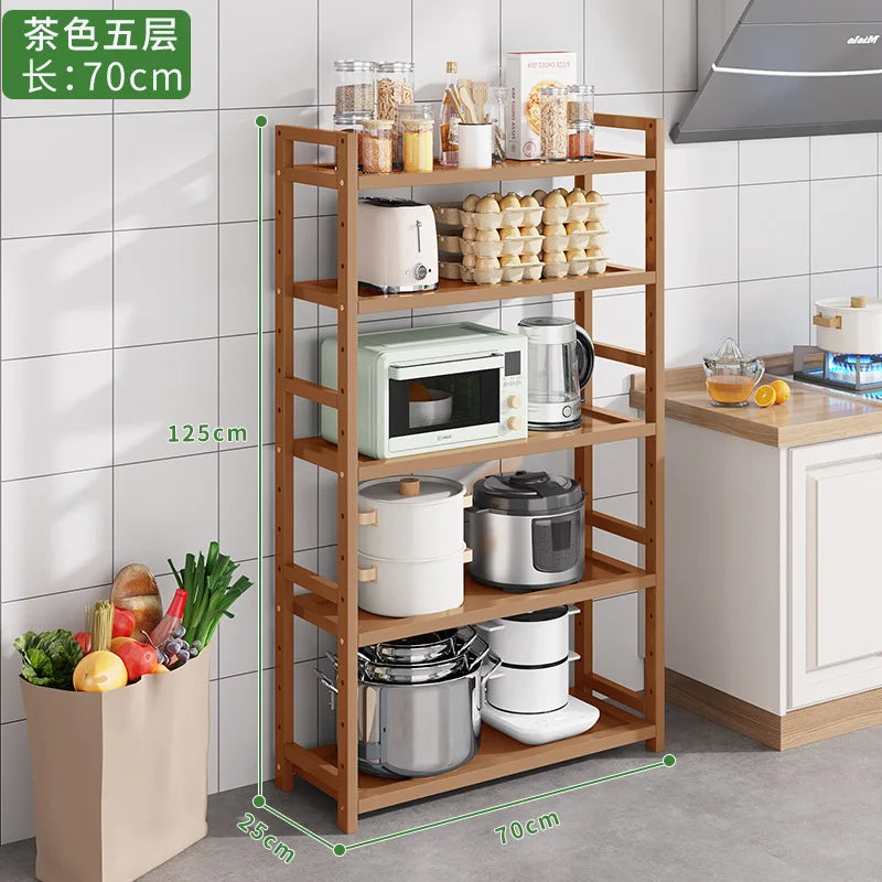 Kitchen Storage Ra Countertop Cabinet Multi-layer Partition elf Spice Microwave Pot Storage Organizer Bamboo Material