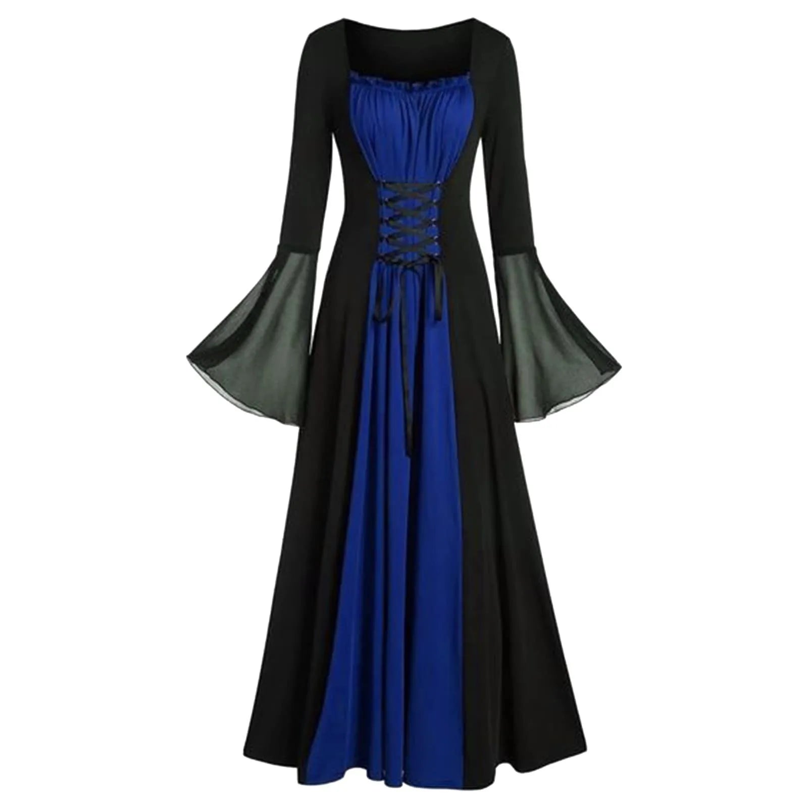 Halloween Medieval Dresses For Women Costumes Trumpet Sleeves Gothic Retro Gown Strap High Waist Cosplay Dress Dress Up Party