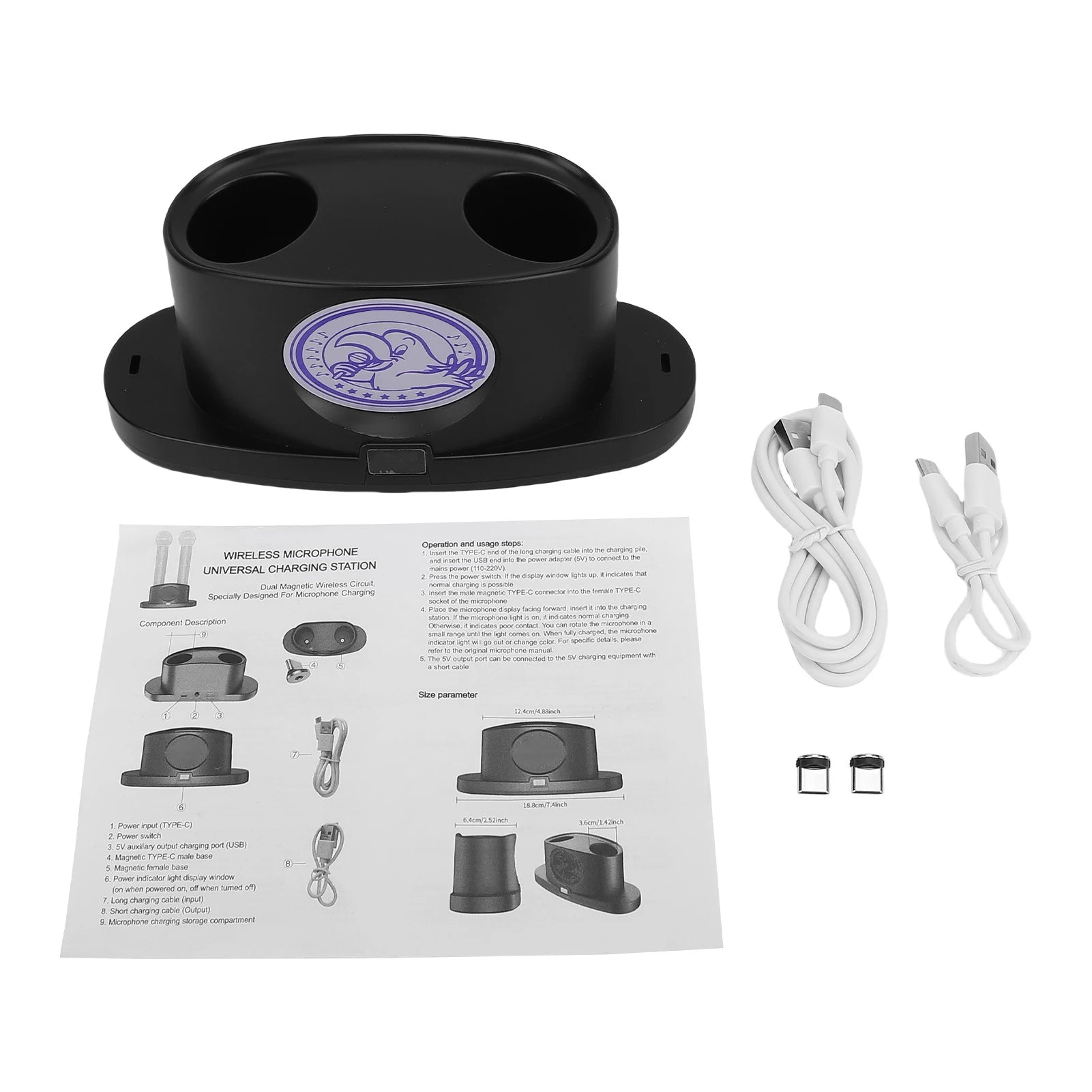 Wireless Magnetic Microphone Charging Station 2 Charger for Universal Mics Portable Desktop Charging Stand Smart Energy Saving