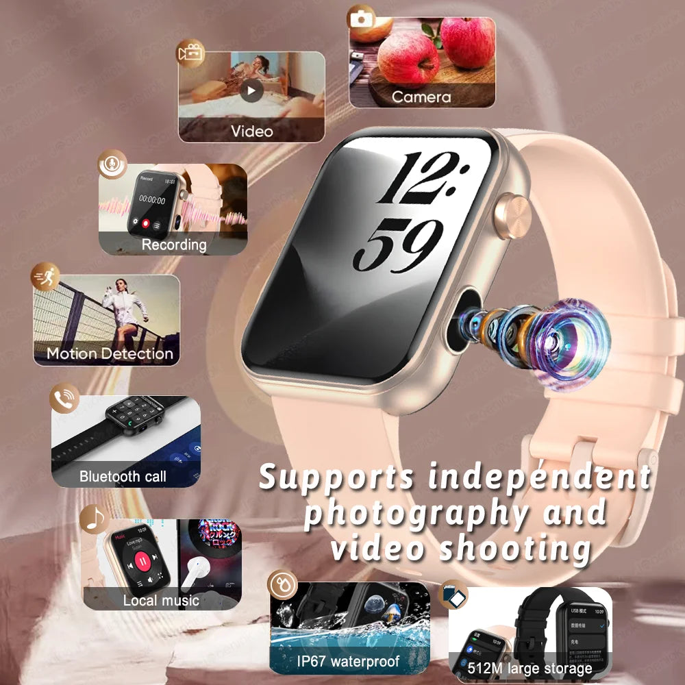 2025 New Smart Watch Men Women Camera Take Photos Record Video Health Monitor Sports Fitness Waterproof BT Call Smartwatch