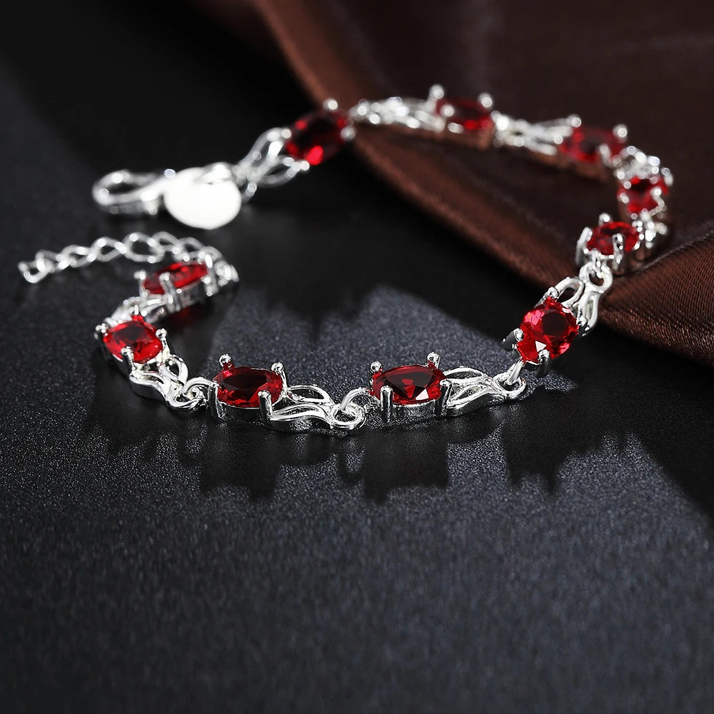 New Luxury red crystal 925 sterling silver Bracelet for woman fashion brands noble jewelry party wedding accessories gifts