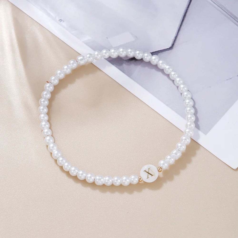 New Fashion 26 Letter Bracelet Women Temperament Handmade Simulated Pearl Bead Bracelet For Women Jewelry Gift