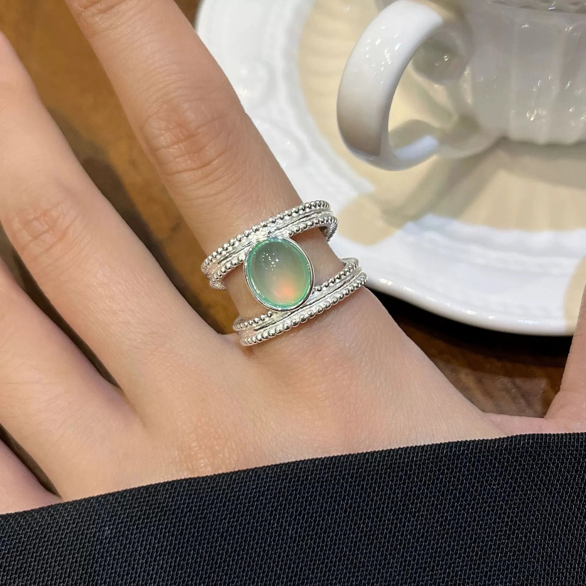 PANJBJ 925 Sterling Silver Geometry Crystal Ring For Women Ellipse Exaggerated Punk Water Drop Open Jewelry Gift Dropshipping