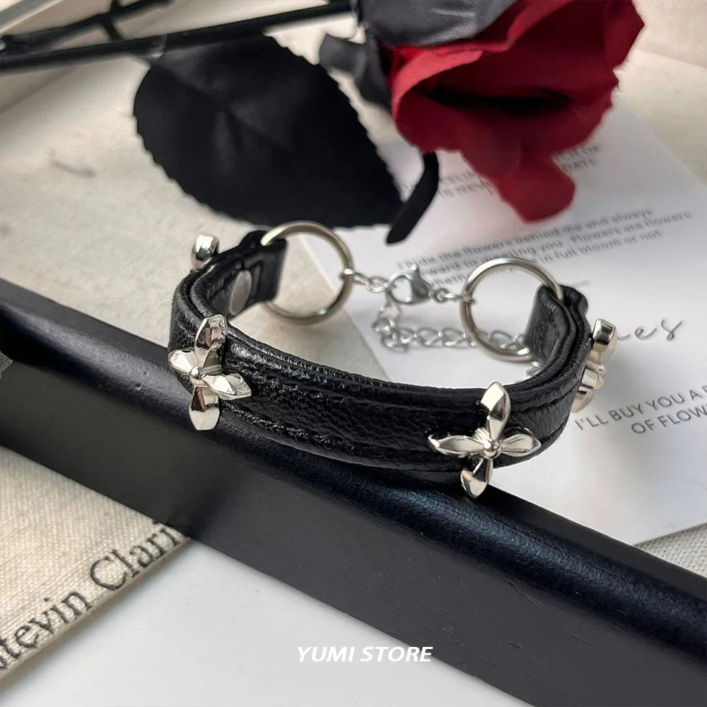 New Vintage Cross Bracelet For Women Fashion Punk PU Leather Adjustable Bracelet Hot Girl Kpop Jewelry Cool Y2K Accessories