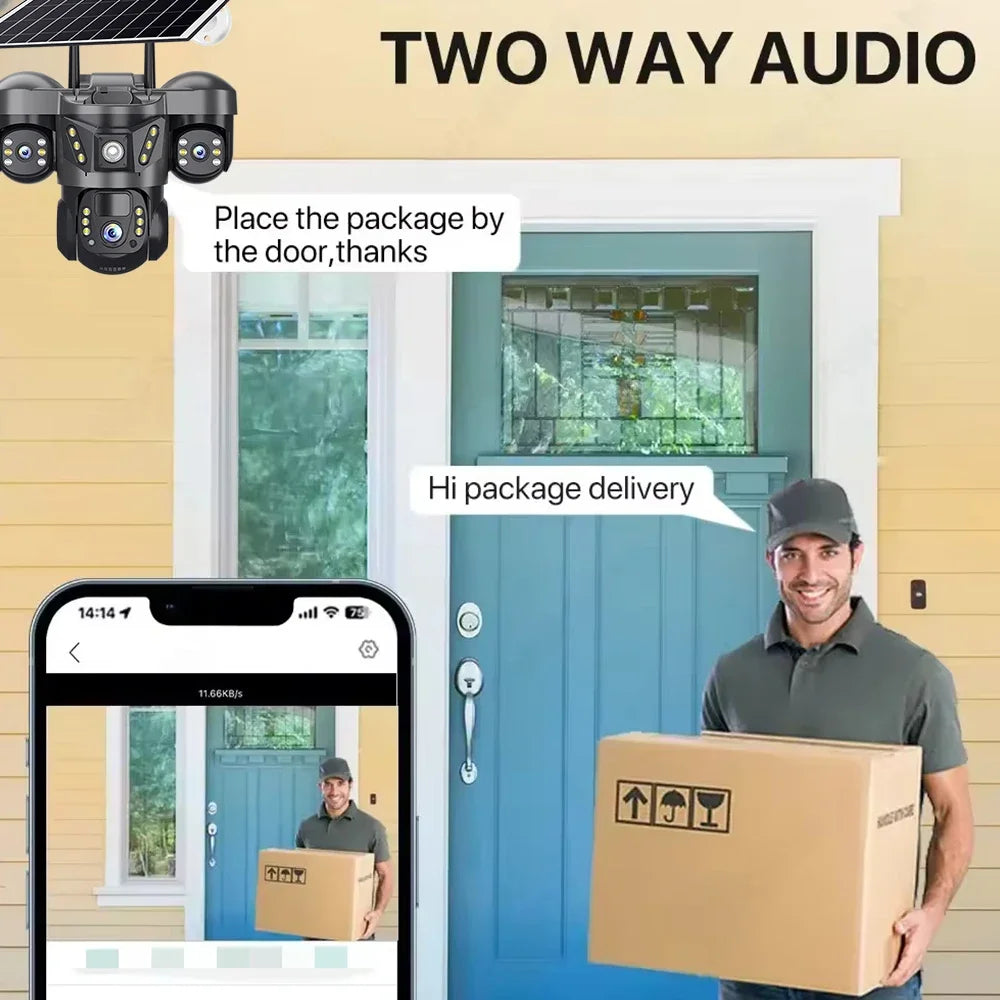 15MP Triple Lens PTZ 10X Zoom Solar Camera Outdoor Triple Screen 4G SIM Secure 360° Auto Tracking Smart Home Wireless CCTV Cam