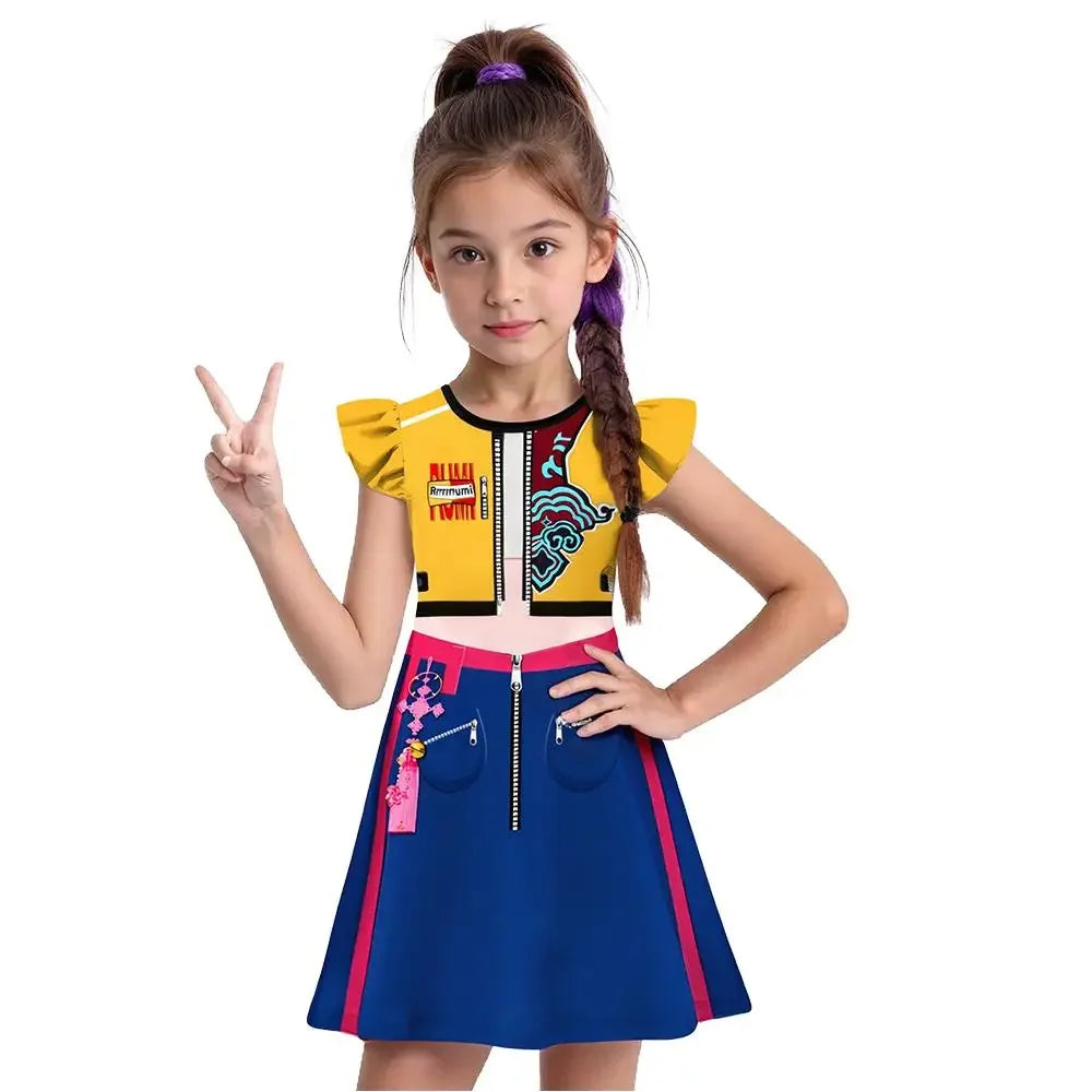 Halloween Copslay Costumes robe Kpop film fille groupe jeu   été mouche manches robes 3D numérique imprimé Halloween vêtements