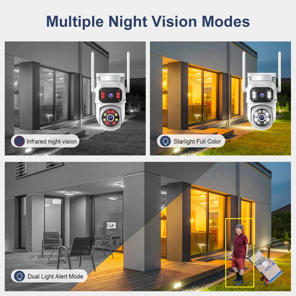 LS VISION 8MP Dual Screens WiFi Security Camera Outdoor 4K Dual Lens PTZ Onvif Auto Tracking IP66 Waterproof CCTV Cameras iCSee