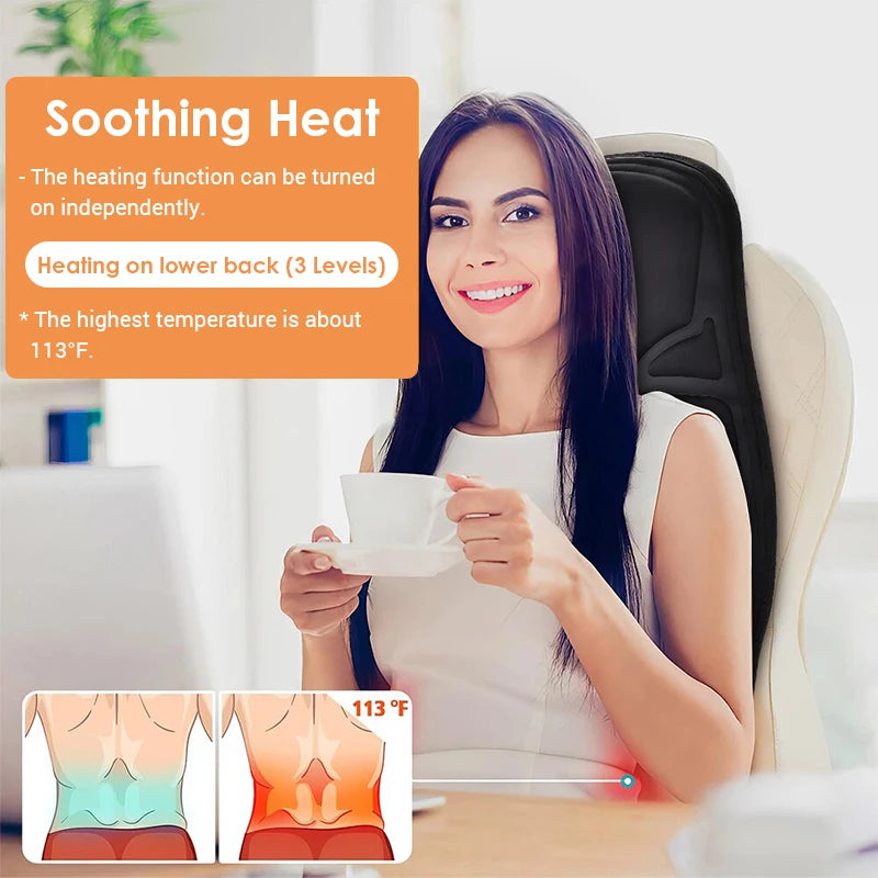 Electric Back Massager Chair Mat Heating Vibrator Full-Body Massage Chair Cushion Lumbar Neck Back Mattress for Car Home Office