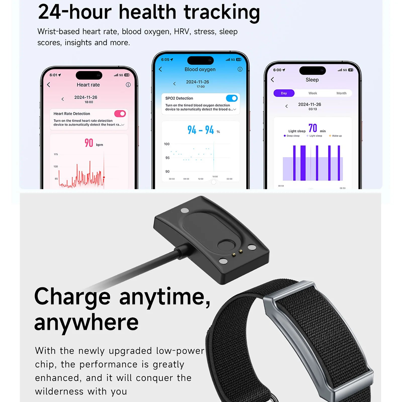 Smart Bracelet Heart Rate Blood Oxygen Health Monitoring Wristbands Outdoor Sports Fitness Tracker Smart Watch For Men Women