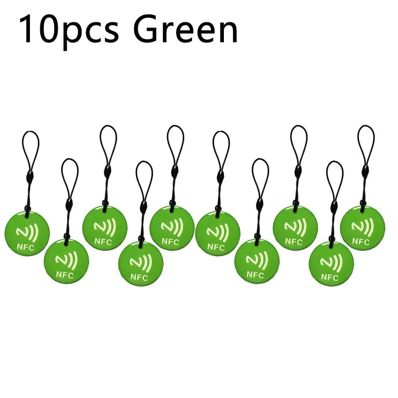 10pcs Ntag213 NFC Tag Lable Token With Rope RFID 13.56MHz 144 Bytes ISO14443A Epoxy Card 35mm Diameter For All NFC Enabled Phone