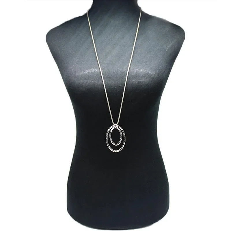New Fashion Large Double Circle Pendant Necklace Fashion Simple Sweater Chain