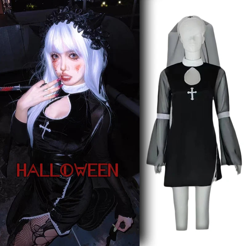 Halloween Costumes For Women Nun Cosplay Dress Gothic Sexy Tempting Uniform Party Performance Clothing Horror Movie Prop