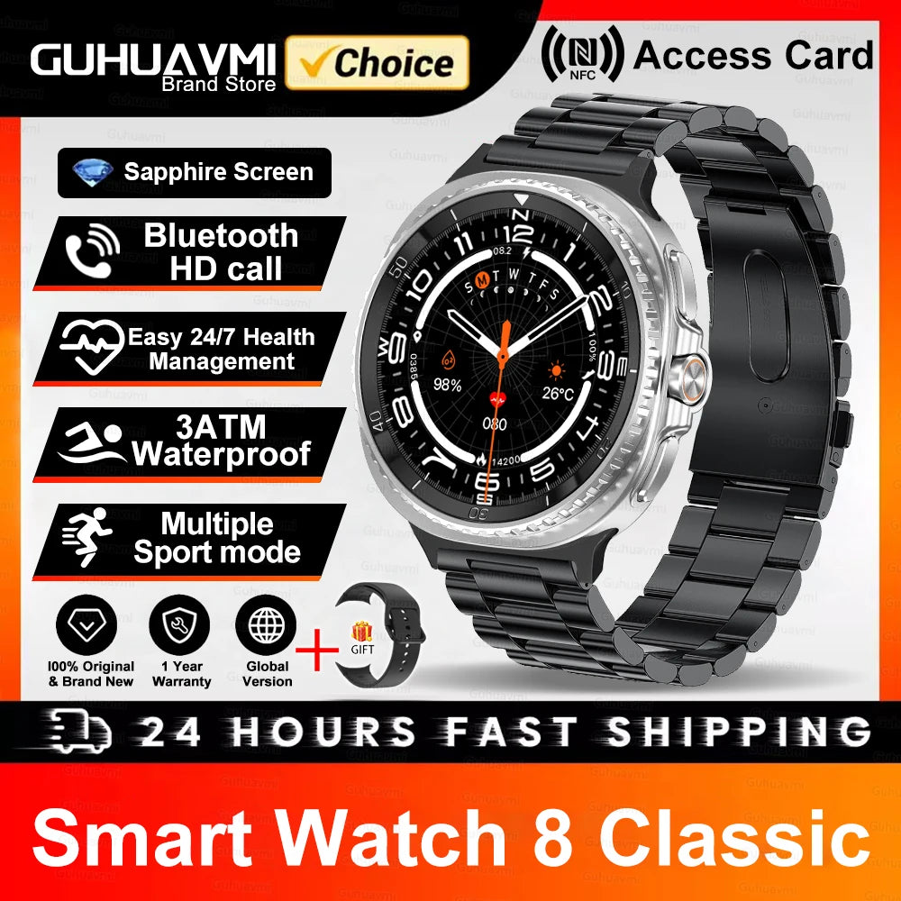 New Smart Watch 8 Classic Men HD Display Screen GPS BT Call Sports Fitness Waterproof Watch SmartWatch 1.32-inch For Android IOS