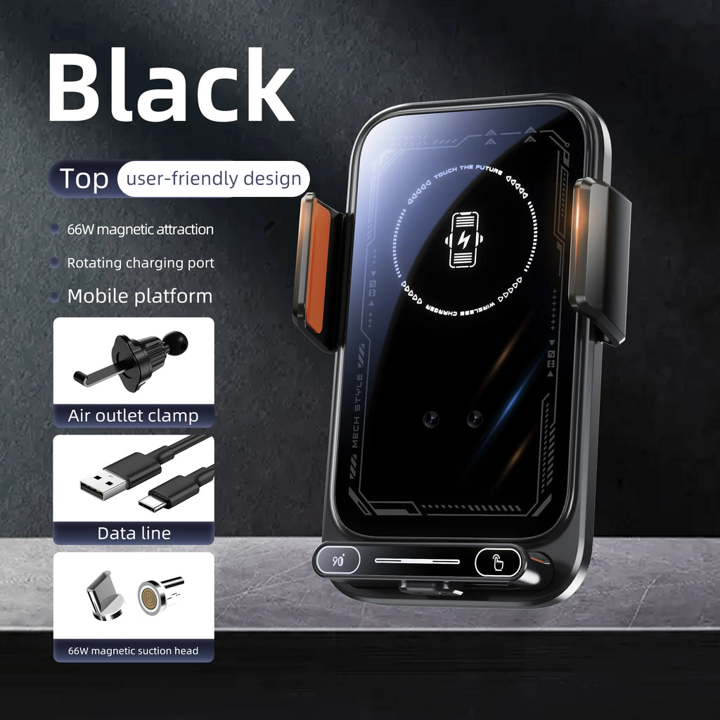 15W Wireless Car Charger with Infrared Sensor Auto Clamping Vent Mount One-Touch Rotation for Secure Fast Charging