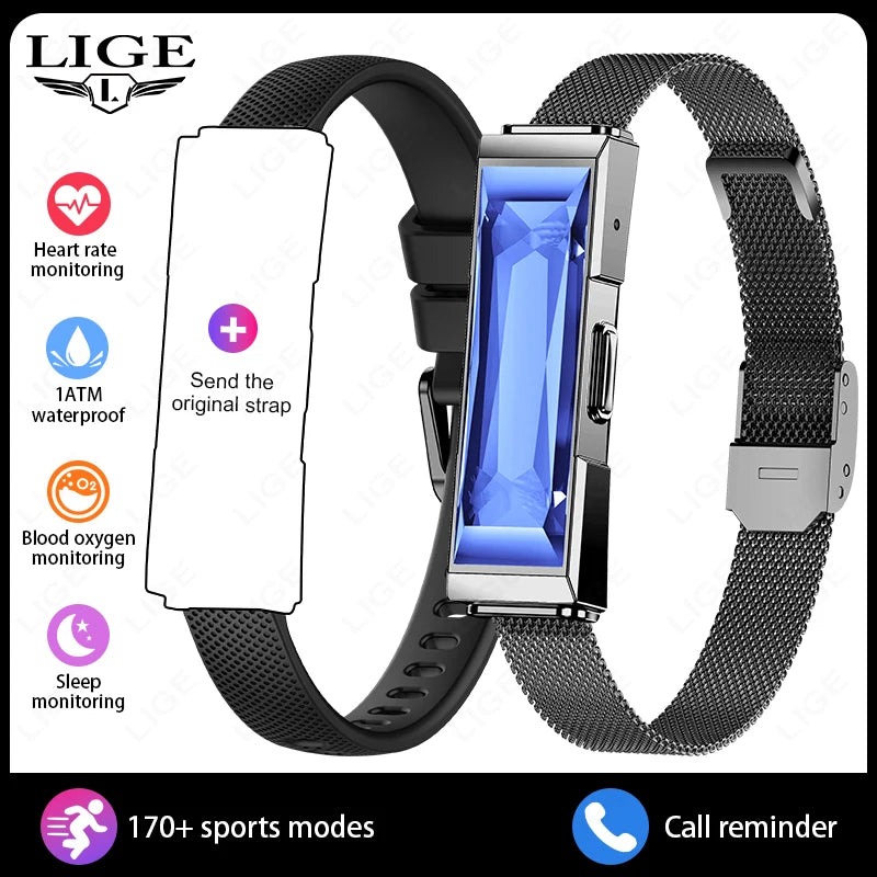 LIGE Smart Chain Bracelet For Women Bluetooth Connected APP Sports Heart Rate Blood Oxygen Sleep Monitor Ladies Smart Bracelet