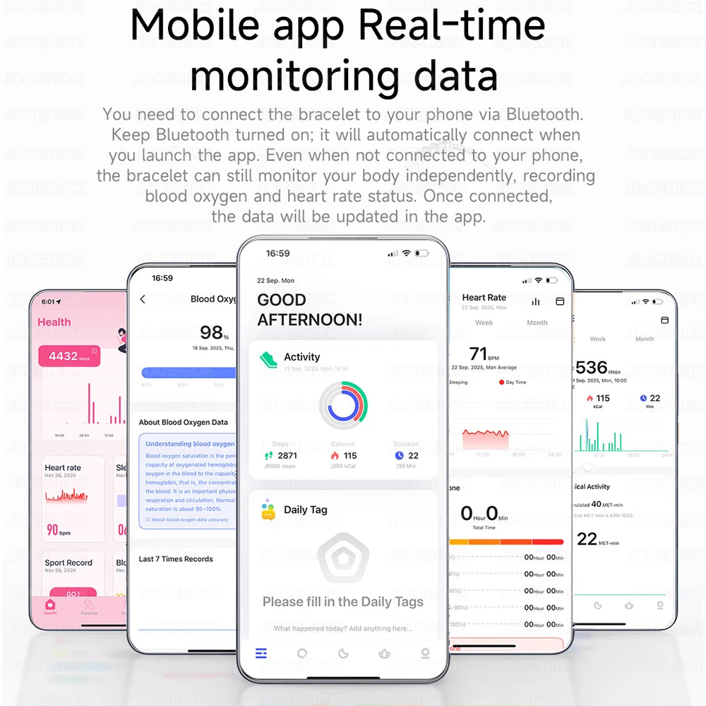 New Health Smart Bracelet Women Heart Rate Monitor Pedometer HRV Test Blood Oxygen Waterproof Sports Fitness Tracker Smartwatch