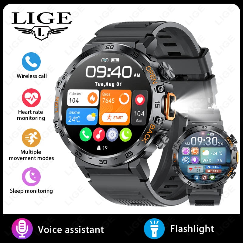 2025 Smart Watch Men 360*360 AMOLED HD Screen Waterproof Sports Fitness Watches Flashlight New Men Smartwatch For Andrio IOS