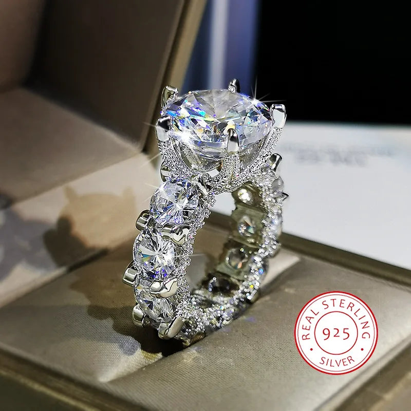 925 Stamp Ring White Zircon For Propose Wedding Engagement Ring Princess Inlaid Big Diamond Rings For Gift Girl Friend