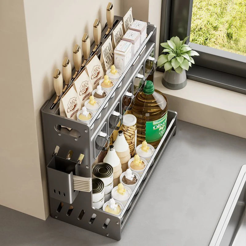 Kitchen Spice Racks Home Kitchen  Cabinet Seasoning Holder Cutlery Holder Modern Multifunction Organizers Shelves Removable