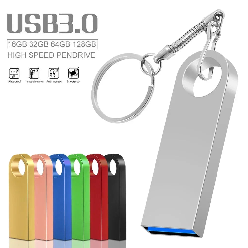 Metal Free Key Chain USB3.0 Flash Drive Metal Pen Drive 128GB 64GB 32GB 16GB 8GB Pendrive Waterproof Memory Usb Stick High Speed