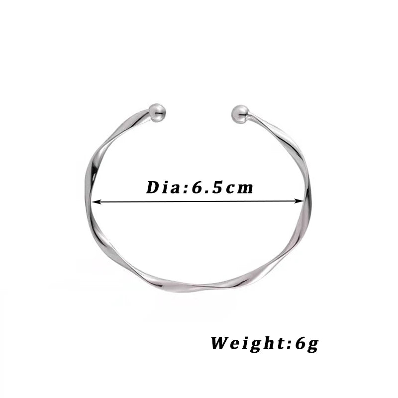New Fashion Brief Cuff Bracelets for Women Silver Color Open Bangles Elegant Twist Wave Charms Bangle Girls Party Jewelry Gift