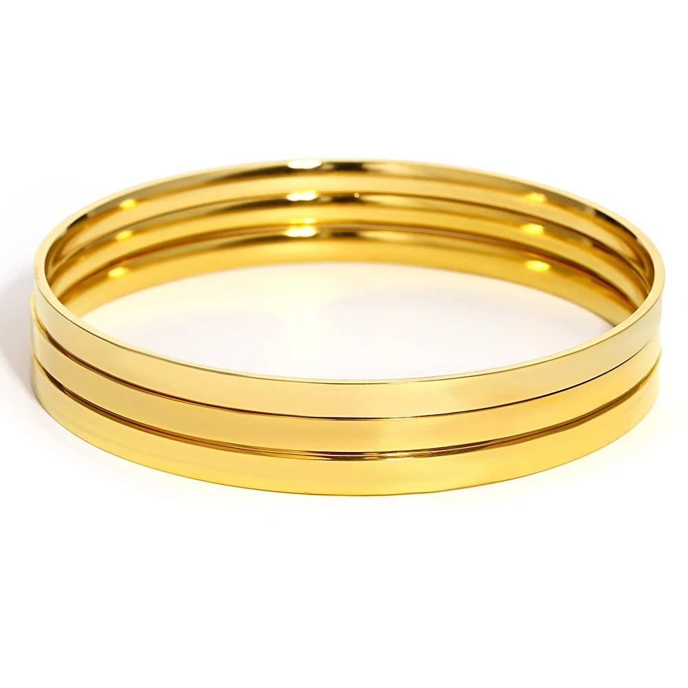 3Pcs/set Glossy Bangle Bracelet Stainless Steel Plain Hoop Bracelet for Women Jewelry Minimalist Style Cuff Waterproof Jewelry
