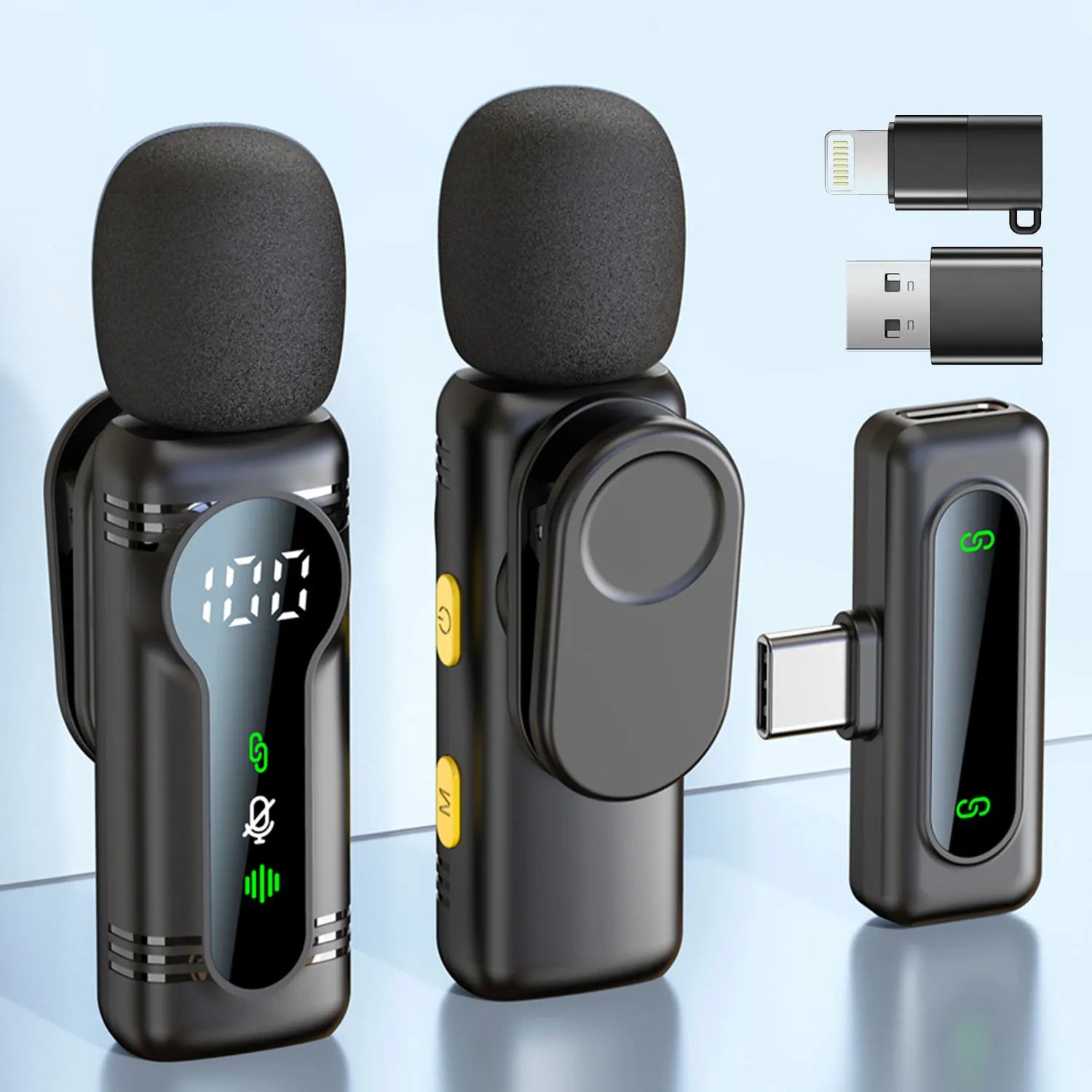 Professional Wireless Lavalier Microphone Noise Cancelling&Magnetic Portable Clip-on Mic for iPhone Android PC Live Interview