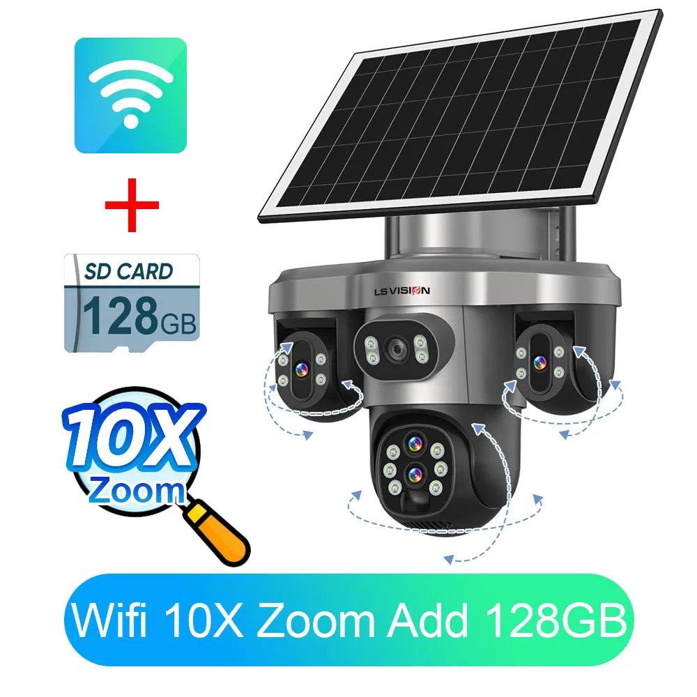LS VISION 10X Optical Zoom Three Screens Outdoor Surveillance Camera 4g Security Wifi 3 PTZ LENS Cctv Automatic Tracking V380