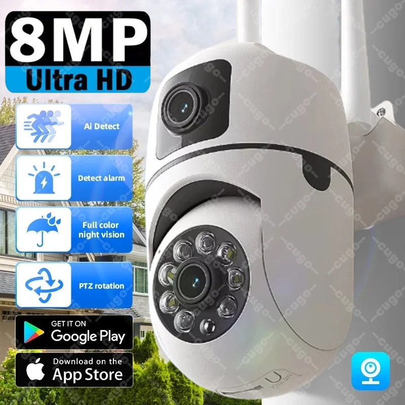 8MP Wifi IP Wireless Camera 8X Zoom Dual Lens Surveillance CCTV Camera Two-way Audio Color Night Vision PTZ AI Tracking Cameras