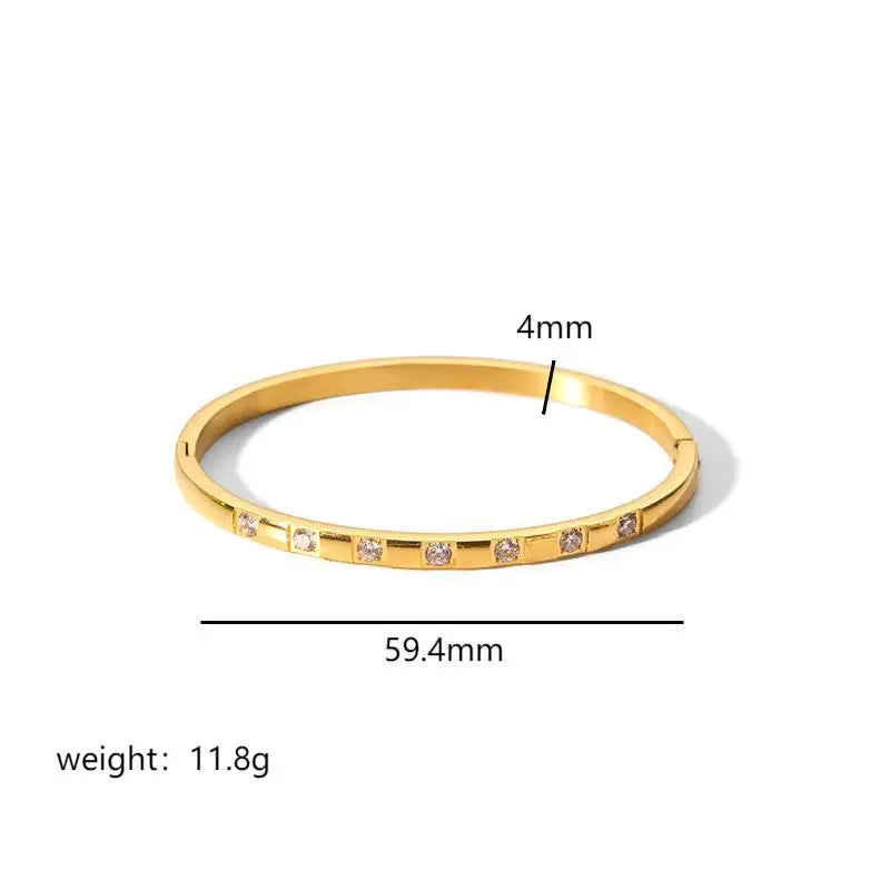 Luxury Jewelry Accessories Non Tarnish Elegant Cubic Zirconia Star 18K Gold Plated Stainless Steel Bangle Bracelet for Women
