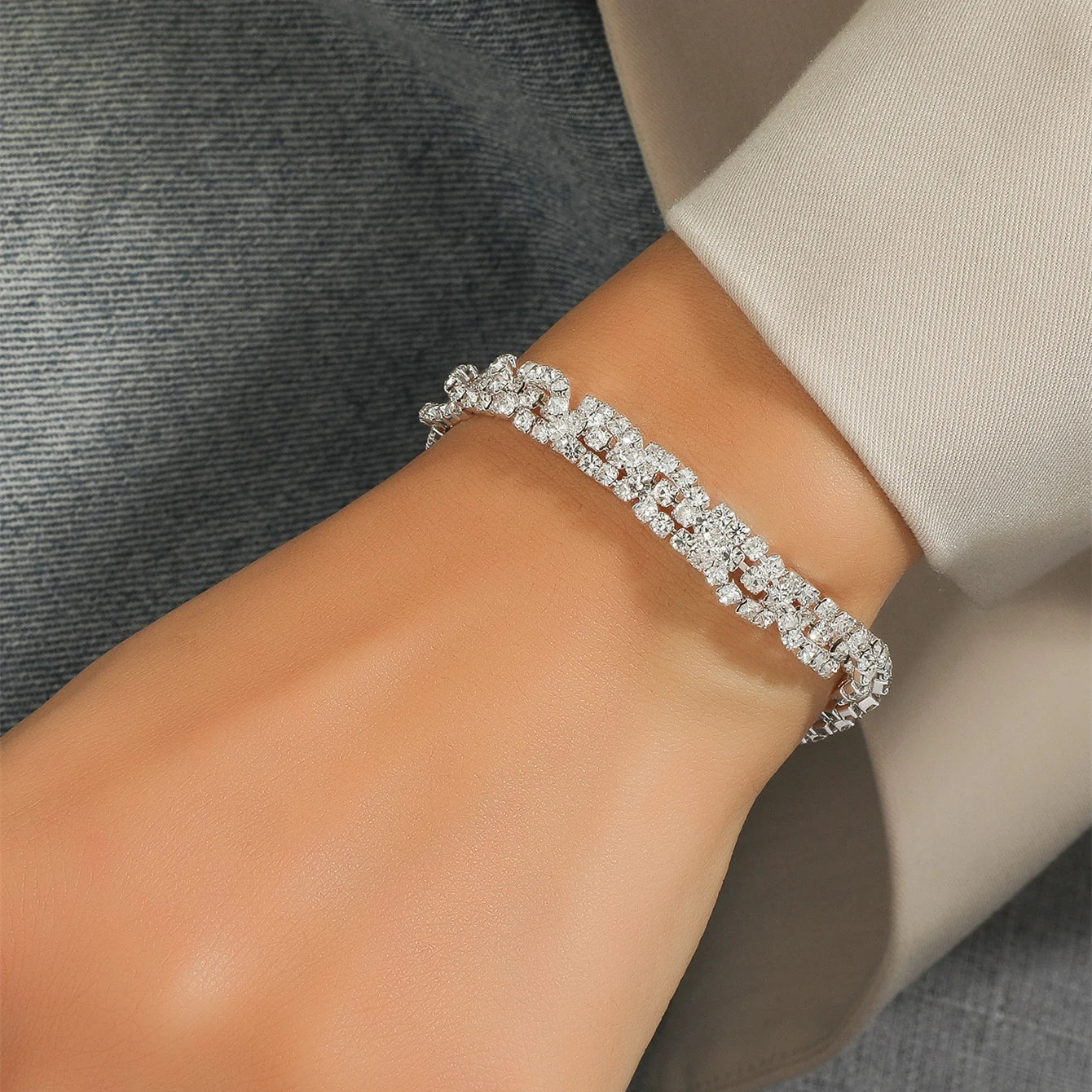 Wedding Bridal Jewelry 1-10 Row Cuff CZ Rhinestone Crystal Stretch Strand Bracelet Bangle Dropshipping