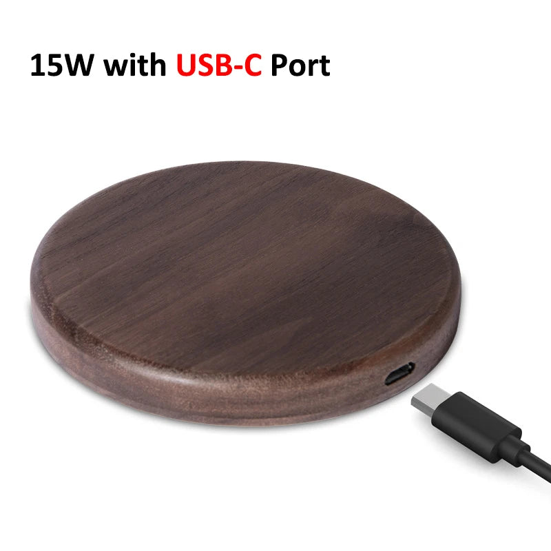 10W 15W Wireless Charger Walnut Wood Grain Slim Wireless Charging for iPhone 16 15 14 13 12 Pro Max S24 S23 FE Ultra Charger Pad
