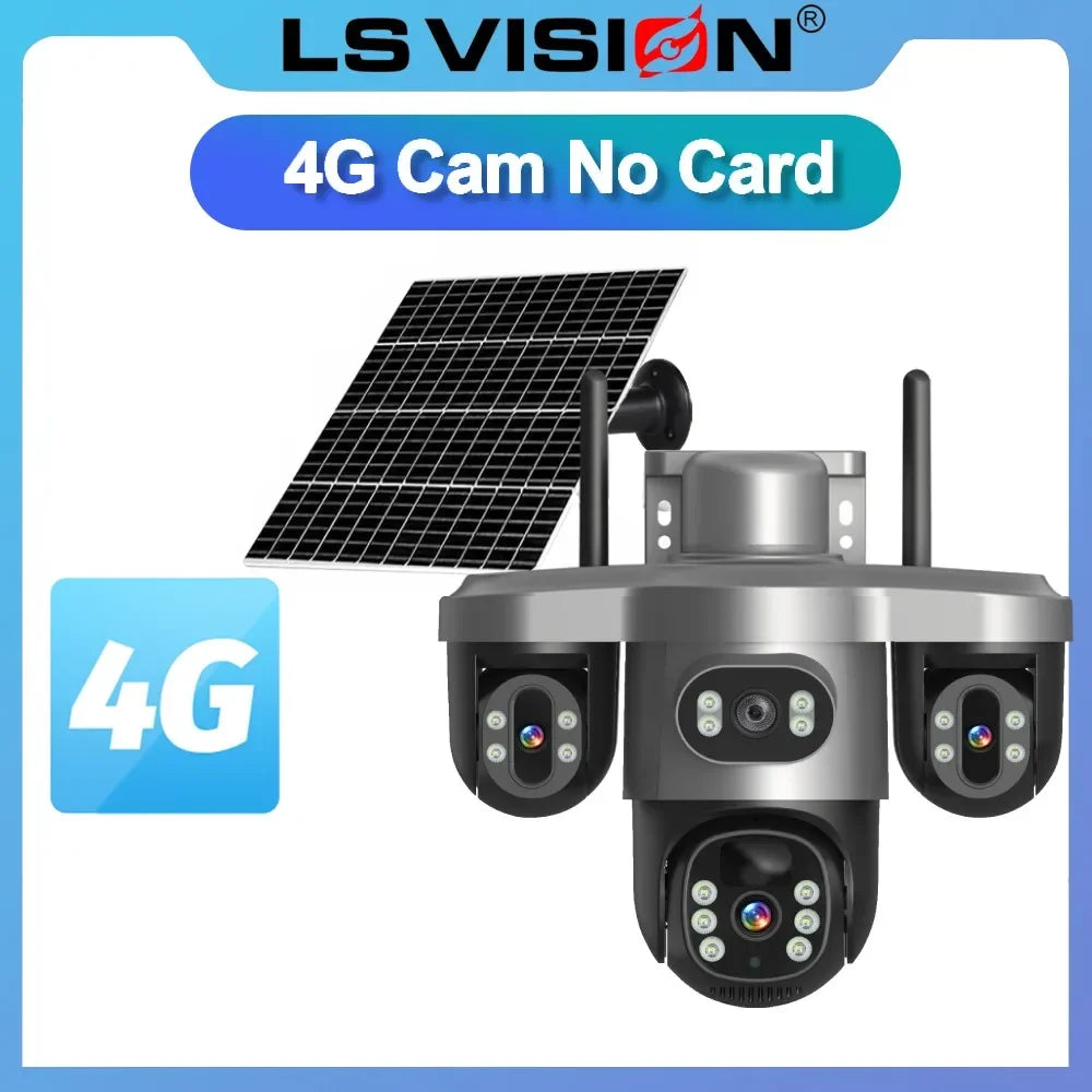 LS VISION 15MP Three PTZ&Screen 4G Solar Camera WIFI Wireless CCTV 10X Zoom Auto Tracking Wifi Security V380 Pro Outdoor Cameras