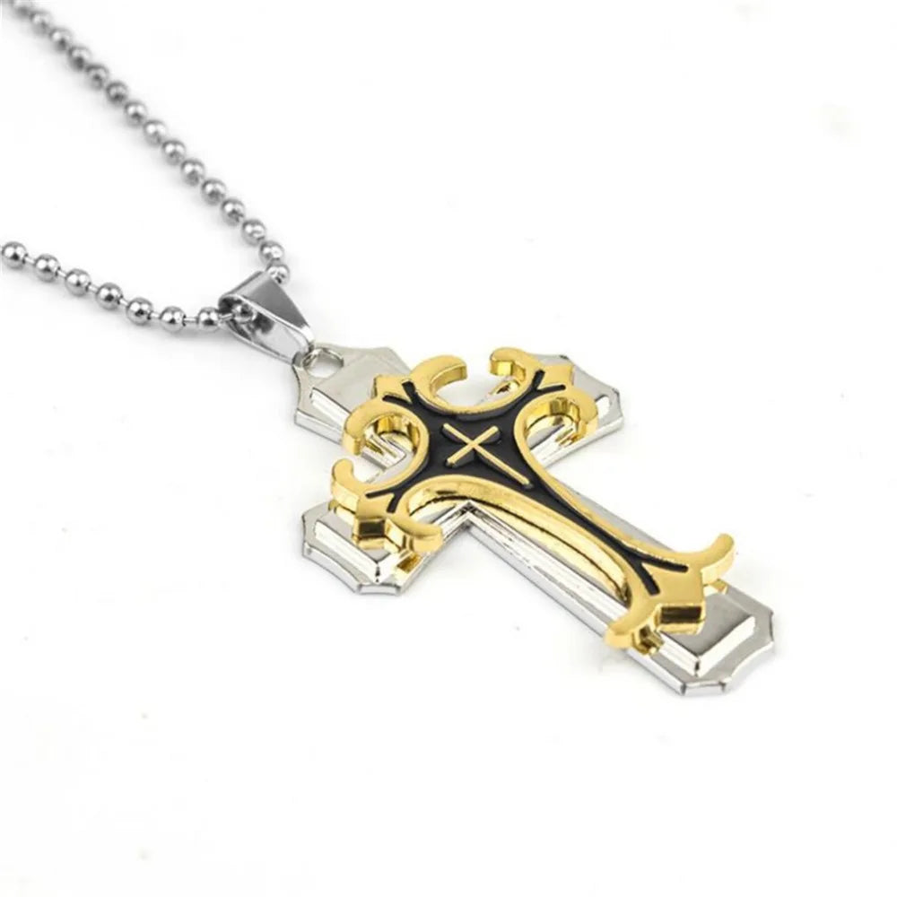 New Simple Overbearing Fashion Hip-hop Trend Punk Cross Necklace Three Layers of High-grade Boutique Men's Jewelry Accessories