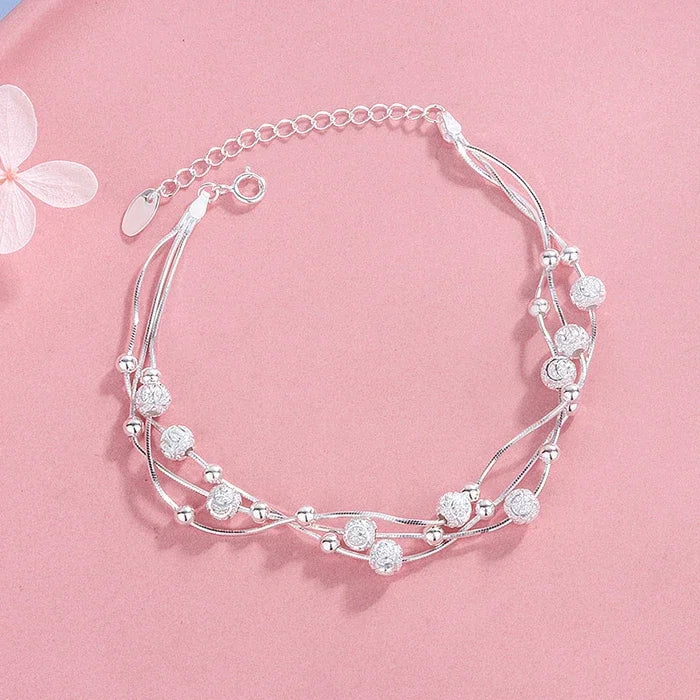 925 Sterling Silver Bracelets Woman Dreamcatcher Tassel Feather Round Bead Adjustable Charm Bracelet for Women Party Jewelry